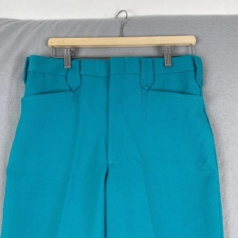 Vtg 70's MESQUITE NIVER Western Pants Mens 31x30 Teal Pearl Snap Flare Cowboy